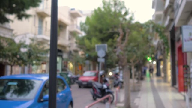 City street on the island of Crete. Cozy street on the island of Crete. Concept: background. No focus. 4K