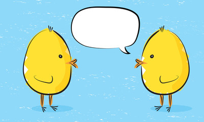 Yellow chick with an empty speech bubble with another chick