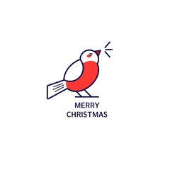 Vector illustration. Line style icon of bullfinch with text. Funny character for Christmas card, logo, print on t-shirt.