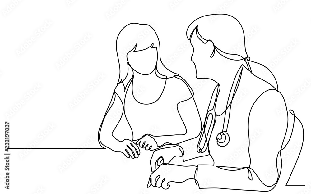 Wall mural continuous vector line drawing of doctor consulting female patient