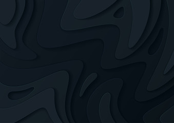 Abstract paper cut black background with wavy layers; Realistic carving art; Vector 3d template; Material design concept.