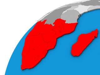 Fototapeta na wymiar Southern Africa on 3D globe.