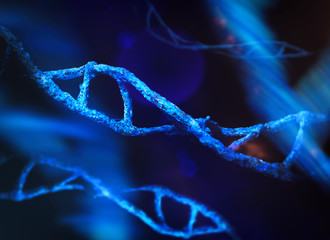 Concept of biochemistry with dna molecule on blue background