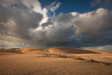 Cloads over the dunes in the natural park in Corralejo,Fuereventua,,Las Palmas,Canary Islands,Spain