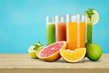 Tasty fruits and juice with vitamins