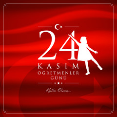 24 kasim ogretmenler gunu vector illustration. (24 November, Turkish Teachers Day celebration card.)