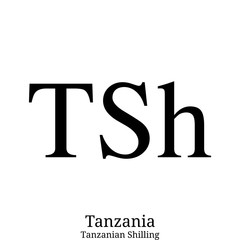 Black  Tanzanian Shilling currency symbol isolated on white background