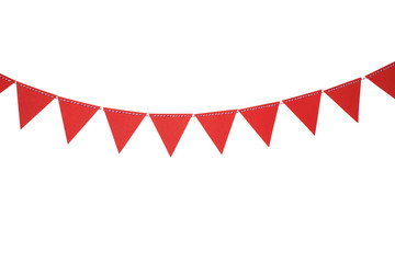 Red triangle flags hanging on white background