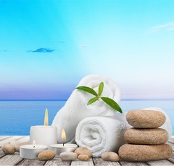 Spa concept with zen basalt stones and