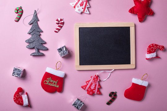 Christmas And New Year Objects On Pink Paper Background