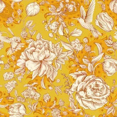 Gordijnen Colorful seamless floral pattern. Flowers wallpaper, nature provence style. Wallaper with peonies © sunny_lion