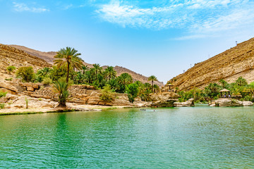 Wadi Bani Khalid in Oman. It is located about 203 km from Muscat and 120 km from Sur.
