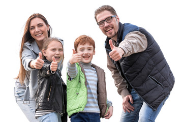 happy family showing thumbs up