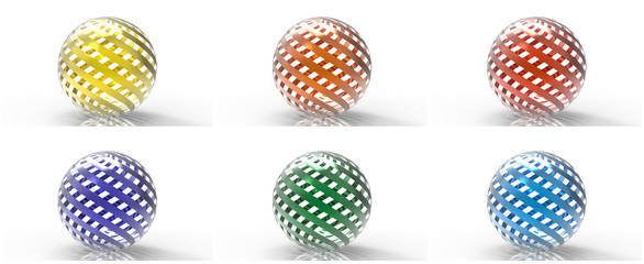 Six icons set. Geometric pattern ball. 3d rendering.