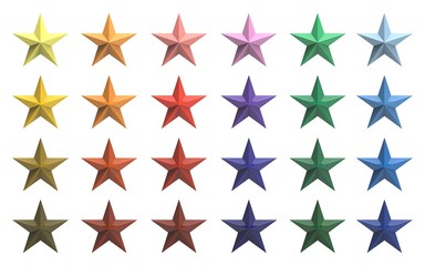 Fototapeta premium twenty-four colors star icon set 3d rendering on white background