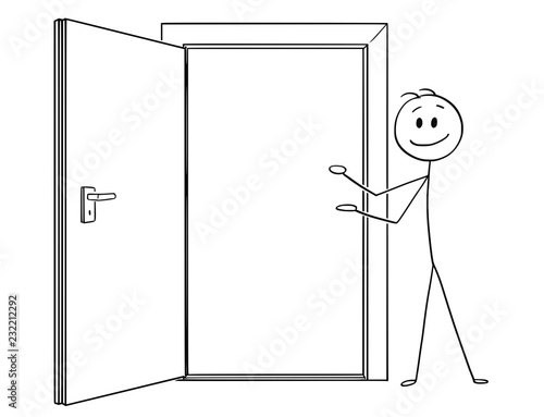 Cartoon Stick Drawing Conceptual Illustration Of Man Or Businessman Inviting To Go Through Open Door Wall Mural Zdenek Sasek Cartoon Stick Drawing Conceptual Illustration Of Man Or Businessman Inviting To Go Through Open Door Wall Mural Zdenek Sasek