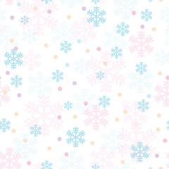 Pink blue Christmas snowflakes seamless pattern. Great for winter holidays wallpaper, backgrounds, invitations, packaging design projects. Surface pattern design.