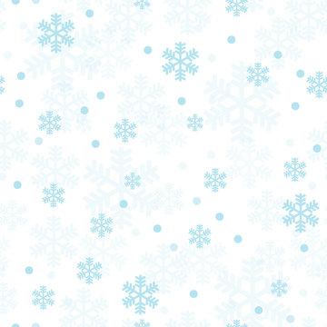 Pastel blue Christmas snowflakes seamless pattern. Great for winter holidays wallpaper, backgrounds, invitations, packaging design projects. Surface pattern design.