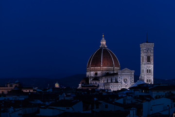 Cityscape, skyline aerial view of Firenze, Italy, Italian city at dark night, twilight, dusk,...