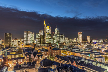 scenic view to frankfurt with river  by night