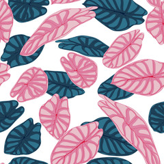 Seamless Jungle Pattern. Vector Tropic Leaves in Watercolor Style. Background with Stylized Plants Alocasia. Handwritten Exotic Foliage. Seamless Tropical Pattern for Textile, Cloth Design, Fabric.