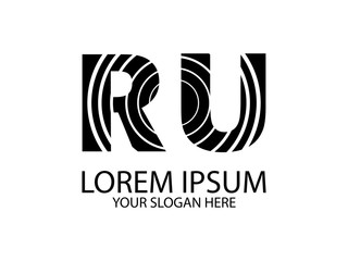 letter R and U logo circle line and combination