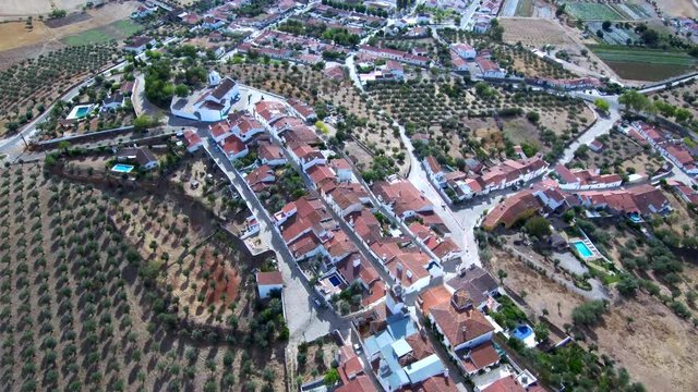 Aerial view of Terena. Castle in Alentejo, Portugal. 4k Drone Video