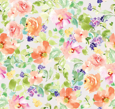 Seamless Floral Pattern. Repeating Watercolor Flower Background