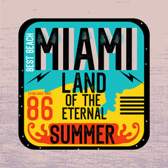 Obraz premium miami land of the eternal summer,t-shirt design vector