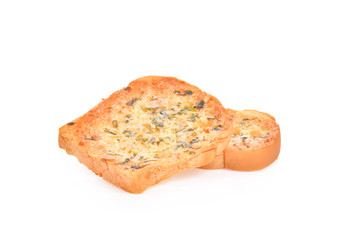 Crispy garlic bread on white background