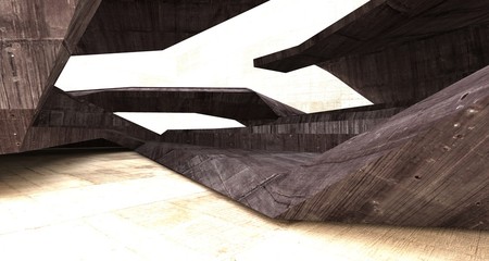 Abstract white and concrete interior. 3D illustration and rendering.