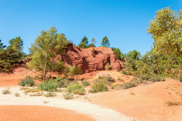 Panoramic view of the ocher lands in the Rustrel nature park