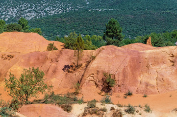 Panoramic view of the ocher lands in the Rustrel nature park