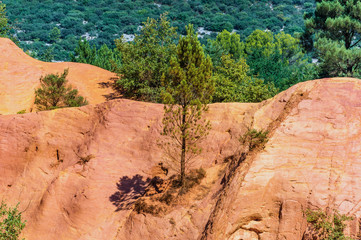 Panoramic view of the ocher lands in the Rustrel nature park