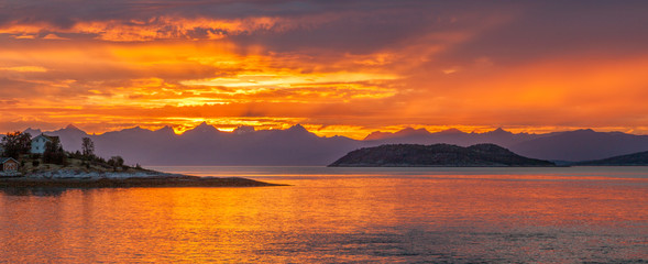 The midnight sun in the Lofoten Islands Norway