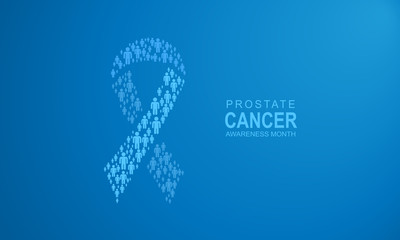 blue ribbon men mosaic with prostate cancer awareness month typography and blue gradient background