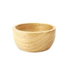 Close up new Empty wooden bowl isolated on white background.kitchen utensil