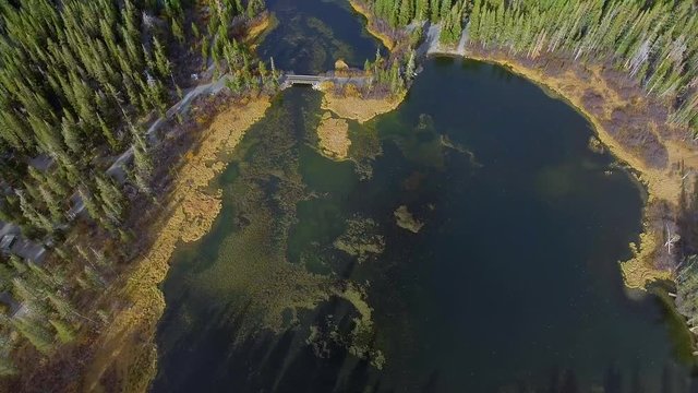Beautiful Aerial Shot of lakes and mountains in Mammoth Lakes, California