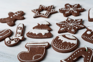 Close up view of colorful christmas cookies