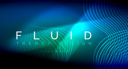 Neon glowing fluid wave lines, magic energy space light concept, abstract background wallpaper design, ripple texture illustration