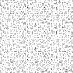 New Year and Christmas seamless pattern, hand drawn doodles Seamless Pattern. Background Vector Illustration