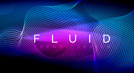 Neon glowing fluid wave lines, magic energy space light concept, abstract background wallpaper design, ripple texture illustration