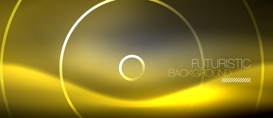 Neon circles abstract background, shiny lines
