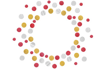 Red gold and silver glitter confetti paper cut on white background - isolated