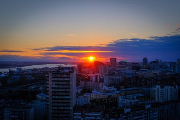 sunset over city