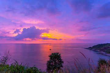 stunning sunset at Promthep cape. colorful of cloud are changing in the sky until twilight.