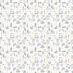 New Year and Christmas seamless pattern, hand drawn doodles Seamless Pattern. Background Vector Illustration