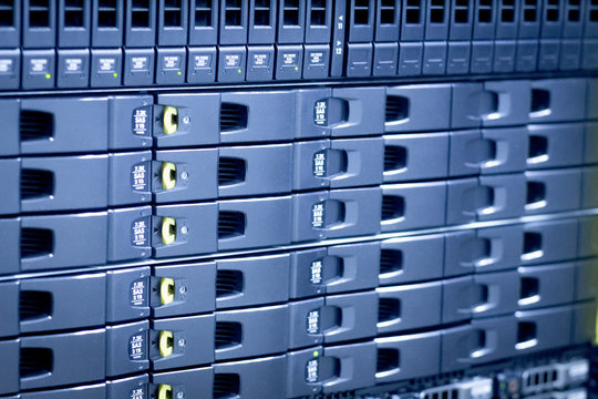 Close-up Server rack cluster in a data center