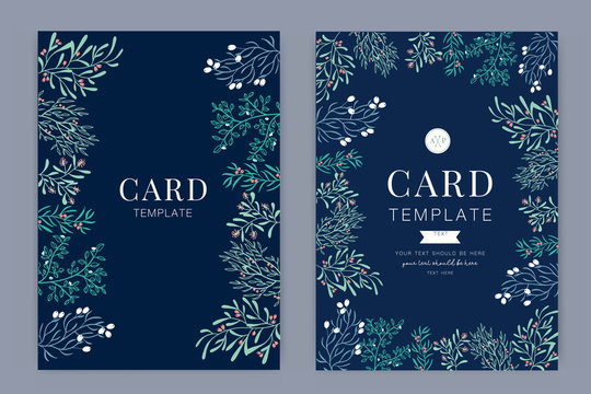 Wedding Invitation, floral invite thank you, rsvp modern card Design in pattern little floral with red berry and leaf greenery  branches decorative Vector elegant rustic template