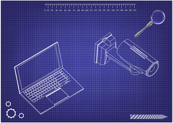 3d model of surveillance camera and laptop 